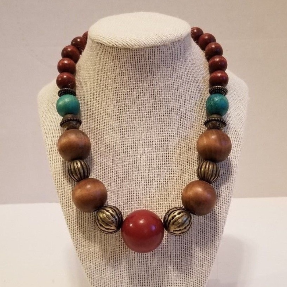 Women's Earthtones Wooden Beaded Necklace 17"